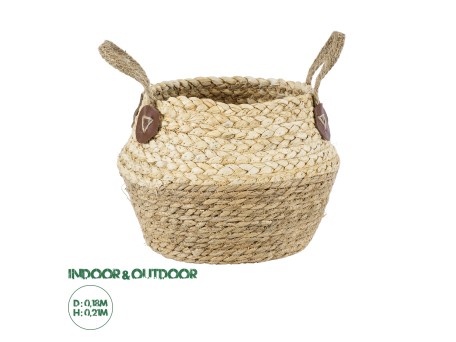 GloboStar® Artificial Garden ANDROS 20315 Διακοσμητικό Πλεκτό Καλάθι - Κασπώ Γλάστρα - Flower Pot Καφέ με Μπεζ Φ18cm x Υ21cm