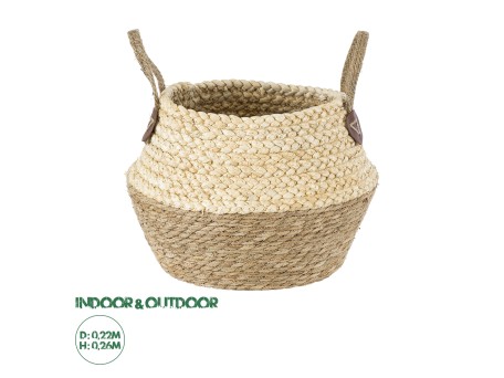 GloboStar® Artificial Garden ANDROS 20316 Διακοσμητικό Πλεκτό Καλάθι - Κασπώ Γλάστρα - Flower Pot Καφέ με Μπεζ Φ22cm x Υ26cm