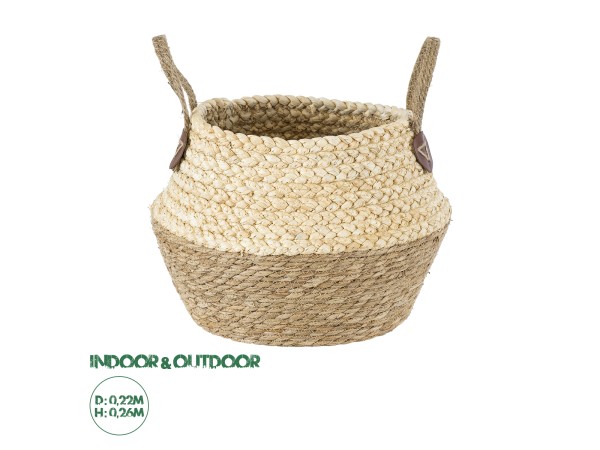 GloboStar® Artificial Garden ANDROS 20316 Διακοσμητικό Πλεκτό Καλάθι - Κασπώ Γλάστρα - Flower Pot Καφέ με Μπεζ Φ22cm x Υ26cm