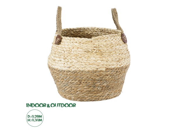 GloboStar® Artificial Garden ANDROS 20317 Διακοσμητικό Πλεκτό Καλάθι - Κασπώ Γλάστρα - Flower Pot Καφέ με Μπεζ Φ29cm x Υ30cm