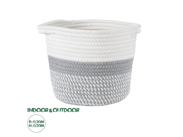 GloboStar® Artificial Garden POSITANO 20318 Διακοσμητικό Πλεκτό Καλάθι - Κασπώ Γλάστρα - Flower Pot Γκρι με Λευκό Φ20cm x Υ20cm
