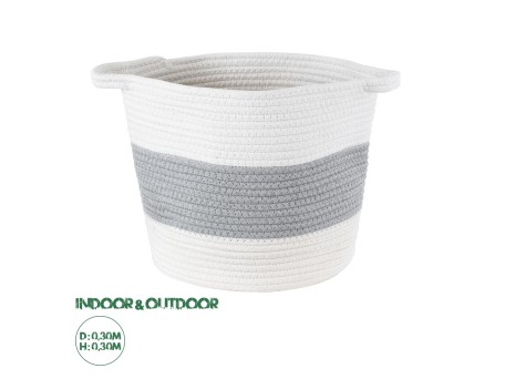 GloboStar® Artificial Garden KEFALONIA 20320 Διακοσμητικό Πλεκτό Καλάθι - Κασπώ Γλάστρα - Flower Pot Γκρι με Λευκό Φ30cm x Υ30cm