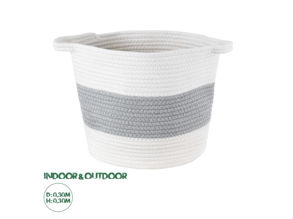 GloboStar® Artificial Garden KEFALONIA 20320 Διακοσμητικό Πλεκτό Καλάθι - Κασπώ Γλάστρα - Flower Pot Γκρι με Λευκό Φ30cm x Υ30cm
