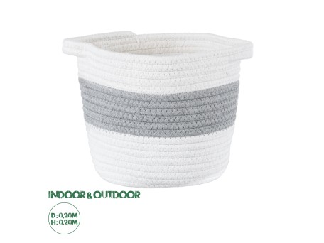 GloboStar® Artificial Garden KEFALONIA 20321 Διακοσμητικό Πλεκτό Καλάθι - Κασπώ Γλάστρα - Flower Pot Γκρι με Λευκό Φ20cm x Υ20cm