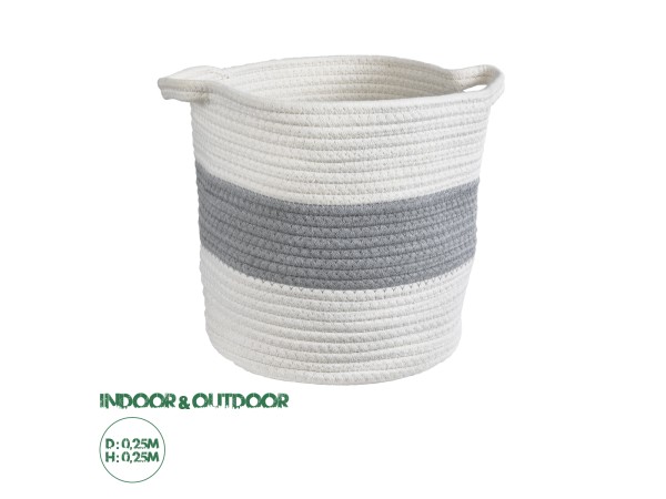 GloboStar® Artificial Garden KEFALONIA 20322 Διακοσμητικό Πλεκτό Καλάθι - Κασπώ Γλάστρα - Flower Pot Λευκό με Γκρι Φ25 x Υ25cm