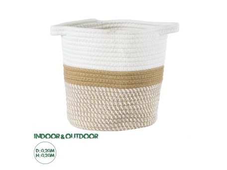 GloboStar® Artificial Garden ITHAKI 20323 Διακοσμητικό Πλεκτό Καλάθι - Κασπώ Γλάστρα - Flower Pot Καφέ με Λευκό Φ20cm x Υ20cm