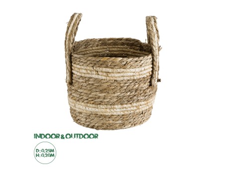 GloboStar® Artificial Garden NAXOS 20332 Διακοσμητικό Πλεκτό Καλάθι - Κασπώ Γλάστρα - Flower Pot Μπεζ με Καφέ Φ25cm x Υ20cm