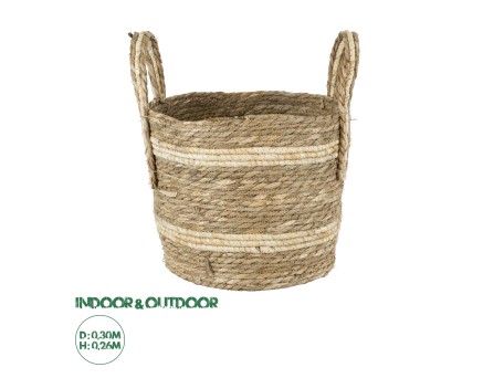 GloboStar® Artificial Garden NAXOS 20333 Διακοσμητικό Πλεκτό Καλάθι - Κασπώ Γλάστρα - Flower Pot Μπεζ με Καφέ Φ30cm x Υ26cm