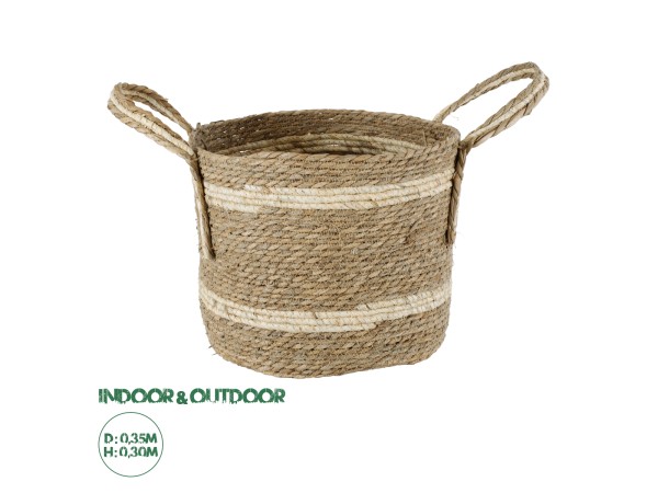 GloboStar® Artificial Garden NAXOS 20334 Διακοσμητικό Πλεκτό Καλάθι - Κασπώ Γλάστρα - Flower Pot Μπεζ με Καφέ Φ35cm x Υ30cm