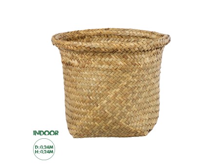 GloboStar® Artificial Garden CECILIA 20342 Διακοσμητικό Ψάθινο Καλάθι - Κασπώ Γλάστρα - Flower Pot Μπεζ Φ24cm x Υ24cm