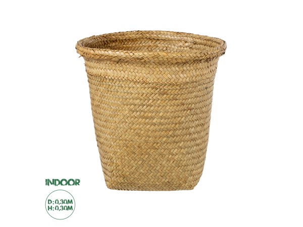 GloboStar® Artificial Garden CECILIA 20344 Διακοσμητικό Ψάθινο Καλάθι - Κασπώ Γλάστρα - Flower Pot Μπεζ Φ30cm x Υ30cm