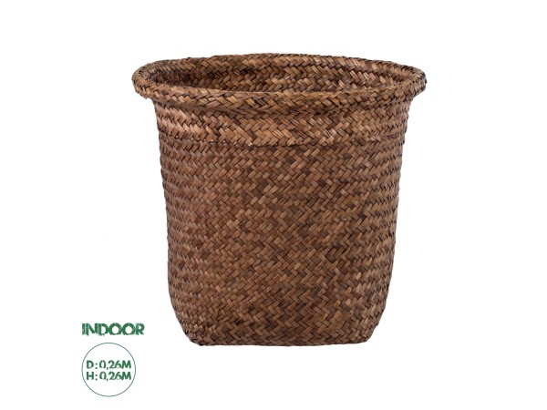 GloboStar® Artificial Garden SKIATHOS 20346 Διακοσμητικό Ψάθινο Καλάθι - Κασπώ Γλάστρα - Flower Pot Καφέ Φ26cm x Υ26cm