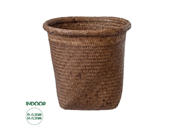 GloboStar® Artificial Garden SKIATHOS 20347 Διακοσμητικό Ψάθινο Καλάθι - Κασπώ Γλάστρα - Flower Pot Καφέ Φ30cm x Υ30cm