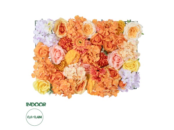 GloboStar® Artificial Garden ROSES STORY 20354 Τεχνητό Διακοσμητικό Πάνελ Λουλουδιών - Κάθετος Κήπος σύνθεση Πορτοκαλί & Ροζ Τριαντάφυλλα Μ40 x Π60 x Υ12cm