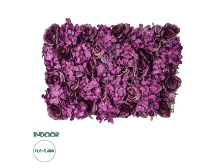 GloboStar® Artificial Garden ROSES STORY 20356 Τεχνητό Διακοσμητικό Πάνελ Λουλουδιών - Κάθετος Κήπος σύνθεση Φουξ & Βυσσινί Τριαντάφυλλα Μ40 x Π60 x Υ10cm