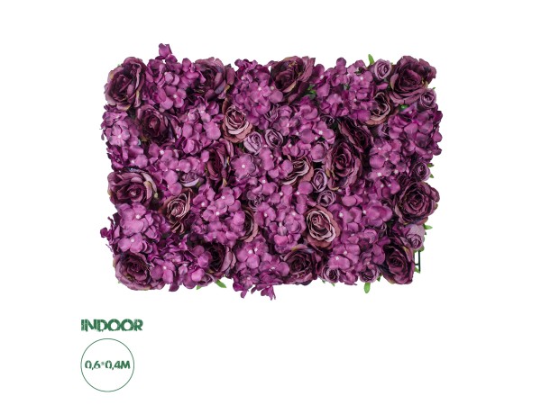 GloboStar® Artificial Garden ROSES STORY 20356 Τεχνητό Διακοσμητικό Πάνελ Λουλουδιών - Κάθετος Κήπος σύνθεση Φουξ & Βυσσινί Τριαντάφυλλα Μ40 x Π60 x Υ10cm