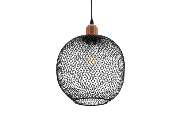 GLOBOSTAR® WIRE 203-0004 Μοντέρνο Κρεμαστό Φωτιστικό Οροφής με Ντουί 1 x E27 AC 220-240V IP20 - Μαύρο & Χάλκινο - Μ25 x Π25 x Υ30cm