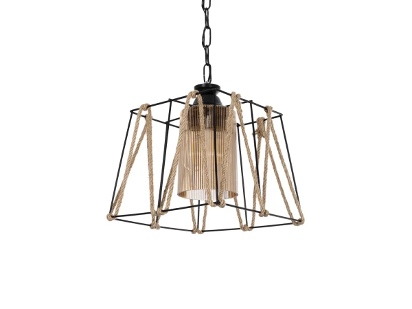 GLOBOSTAR® GATSBY 203-0007 Vintage Κρεμαστό Φωτιστικό Οροφής με Ντουί 1 x E27 AC 220-240V IP20 - Μαύρο & Μπεζ - Μ25 x Π25 x Υ25cm