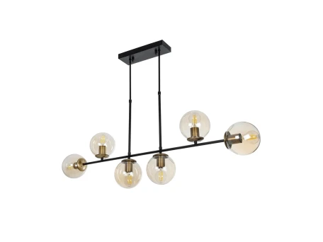 GLOBOSTAR® LATTICE 203-0016 Μοντέρνο Φωτιστικό Οροφής με Ντουί 6 x E27 AC 220-240V IP20 - Μαύρο & Μπρούτζινο - Μ120 x Π15 x Υ32cm