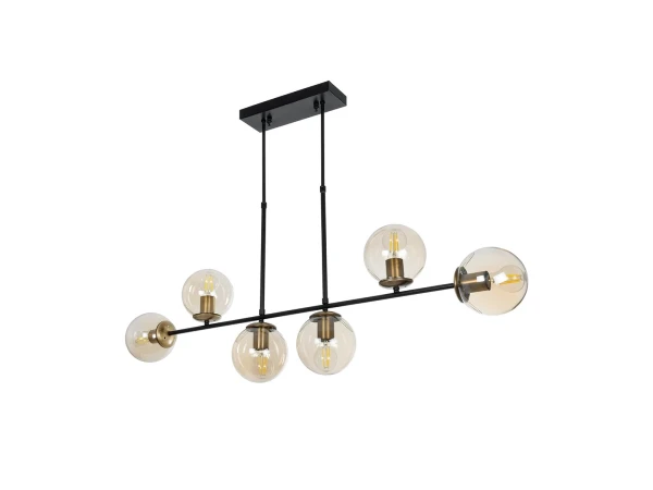 GLOBOSTAR® LATTICE 203-0016 Μοντέρνο Φωτιστικό Οροφής με Ντουί 6 x E27 AC 220-240V IP20 - Μαύρο & Μπρούτζινο - Μ120 x Π15 x Υ32cm