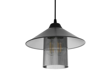 GLOBOSTAR® PROMO 203-0089 Μοντέρνο Κρεμαστό Φωτιστικό Οροφής με Ντουί 1 x E27 AC 220-240V IP20 - Μαύρο & Μαύρο Φιμέ - Μ25.5 x Π25.5 x Υ20cm