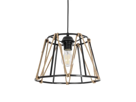 GLOBOSTAR® JUTE 203-0090 Μοντέρνο Κρεμαστό Φωτιστικό Οροφής με Ντουί 1 x E27 AC 220-240V IP20 - Μαύρο & Μπεζ - Μ30 x Π30 x Υ23cm