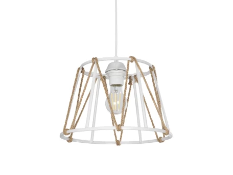 GLOBOSTAR® JUTE 203-0091 Μοντέρνο Κρεμαστό Φωτιστικό Οροφής με Ντουί 1 x E27 AC 220-240V IP20 - Λευκό & Μπεζ - Μ30 x Π30 x Υ23cm