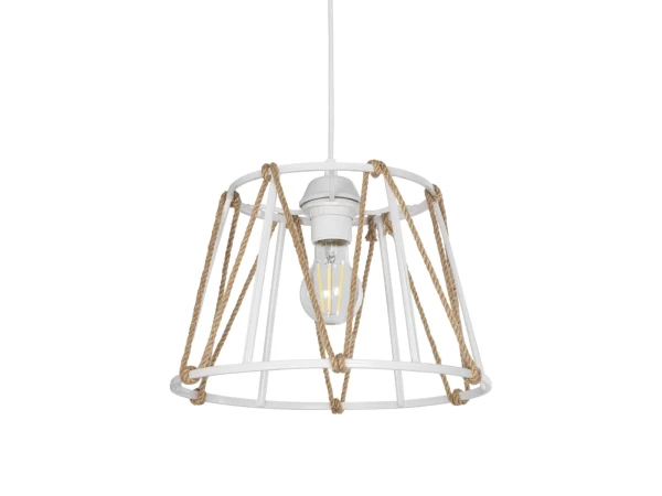 GLOBOSTAR® JUTE 203-0091 Μοντέρνο Κρεμαστό Φωτιστικό Οροφής με Ντουί 1 x E27 AC 220-240V IP20 - Λευκό & Μπεζ - Μ30 x Π30 x Υ23cm