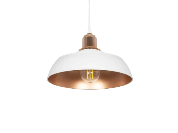 GLOBOSTAR® LOAN 203-0282 Μοντέρνο Κρεμαστό Φωτιστικό Οροφής με Ντουί 1 x E27 AC 220-240V IP20 - Λευκό & Μπρονζέ  - Μ25.5 x Π25.5 x Υ17cm