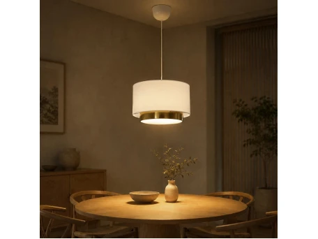 GLOBOSTAR® BASIL 204-0173 Μοντέρνο Κρεμαστό Φωτιστικό Οροφής με Ντουί 1 x E27 AC 220-240V IP20 - Μπεζ & Χρυσό - Μ30 x Π30 x Υ20cm