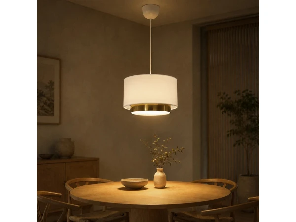 GLOBOSTAR® BASIL 204-0173 Μοντέρνο Κρεμαστό Φωτιστικό Οροφής με Ντουί 1 x E27 AC 220-240V IP20 - Μπεζ & Χρυσό - Μ30 x Π30 x Υ20cm