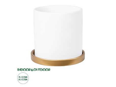 GloboStar® Artificial Garden KASOS 20444 Πήλινο Κεραμικό Κασπώ Γλάστρα - Flower Pot Λευκό με Χρυσό Φ15cm x Υ15cm