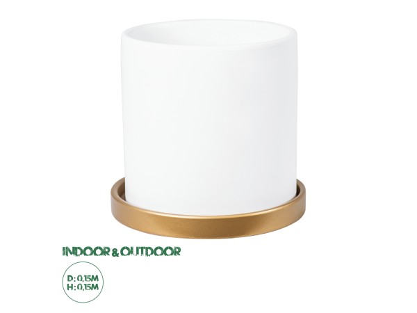 GloboStar® Artificial Garden KASOS 20444 Πήλινο Κεραμικό Κασπώ Γλάστρα - Flower Pot Λευκό με Χρυσό Φ15cm x Υ15cm GloboStar® Artificial Garden KASOS 20444 Πήλινο Κεραμικό Κασπώ Γλάστρα - Flower Pot Λευκό με Χρυσό Φ15cm x Υ15cm