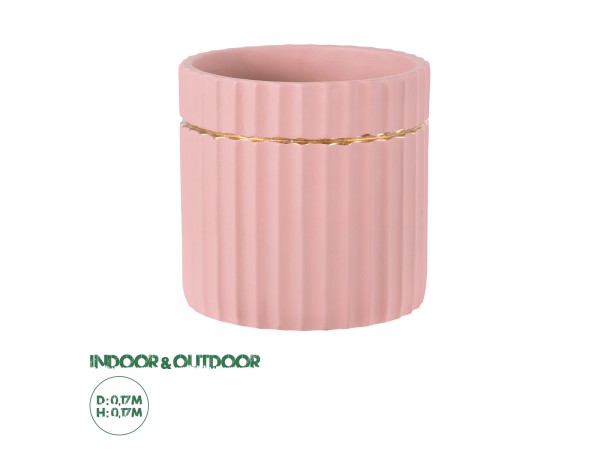 GloboStar® Artificial Garden RETHYMNO 20456 Πήλινο Κεραμικό Κασπώ Γλάστρα - Flower Pot Ροζ με Χρυσό Φ17cm x Υ17cm