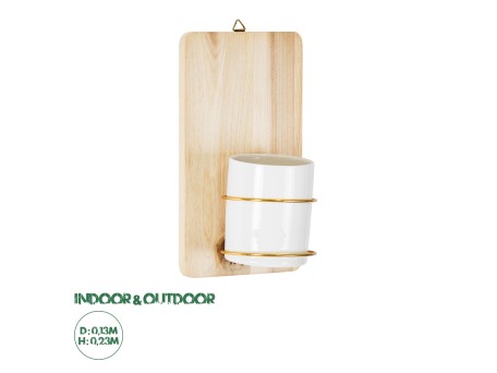 GloboStar® Artificial Garden IKARIA 20472 Επιτοίχιο Πήλινο Κεραμικό Κασπώ Γλάστρα με Ξύλινη Βάση - Flower Pot Μπεζ με Λευκό & Χρυσό Φ13cm x Υ23cm