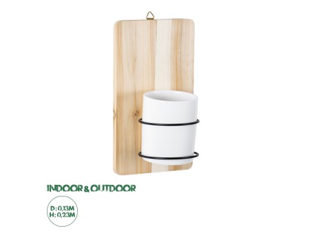 GloboStar® Artificial Garden SPETSES 20473 Επιτοίχιο Πήλινο Κεραμικό Κασπώ Γλάστρα με Ξύλινη Βάση - Flower Pot Μπεζ με Λευκό & Μαύρο Φ13cm x Υ23cm