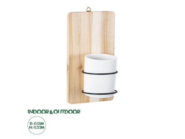 GloboStar® Artificial Garden SPETSES 20473 Επιτοίχιο Πήλινο Κεραμικό Κασπώ Γλάστρα με Ξύλινη Βάση - Flower Pot Μπεζ με Λευκό & Μαύρο Φ13cm x Υ23cm