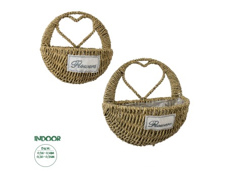 GloboStar® Artificial Garden MALTA 20478 ΣΕΤ 2 Επιτοίχια Ρατάν Πλεκτά Κασπώ Γλάστρες - Flower Pots Μπεζ A:Φ24cm x Υ14cm B:Φ30cm x Υ26cm