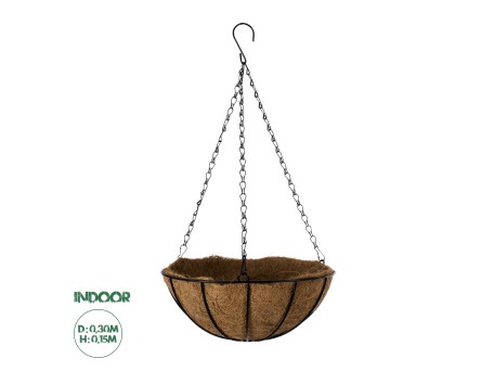 GloboStar® Artificial Garden SALAMINA 20480 Κρεμαστό Κασπώ Γλάστρα - Flower Pot από Φλοιό Καρύδας Καφέ Φ30cm x Υ15cm
