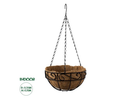 GloboStar® Artificial Garden KARYSTOS 20483 Κρεμαστό Κασπώ Γλάστρα - Flower Pot από Φλοιό Καρύδας Καφέ με Μαύρο Φ25cm x Υ15cm