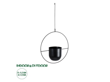 GloboStar® Artificial Garden TILOS 20485 Κρεμαστό Μεταλλικό Κασπώ Γλάστρα - Flower Pot Μαύρο Φ35cm x Υ15cm