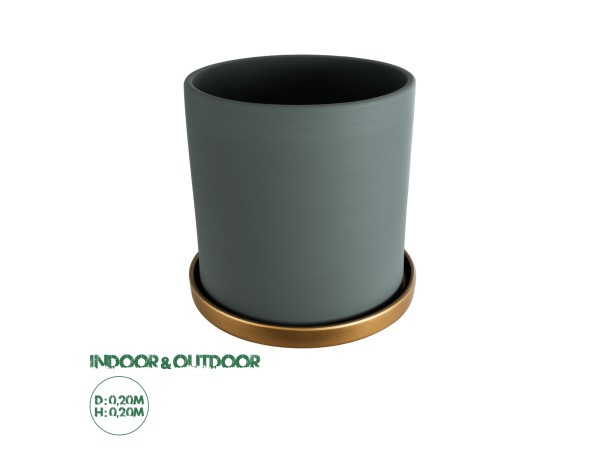 GloboStar® Artificial Garden NAPOLI 20495 Διακοσμητικό Κεραμικό Κασπώ Γλάστρα - Flower Pot Γκρι Πράσινο με Χρυσό Φ20 x Υ20cm
