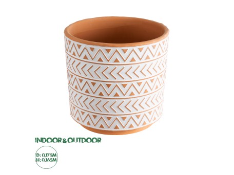 GloboStar® Artificial Garden INDIA 20498 Διακοσμητικό Κεραμικό Κασπώ Γλάστρα - Flower Pot Λευκό με Πορτοκαλί Φ17.5 x Υ16.5cm