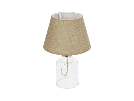 GLOBOSTAR® TRANS 204-0055 Μοντέρνο Επιτραπέζιο Φωτιστικό Πορτατίφ με Ντουί 1 x E27 AC 220-240V IP20 - Διάφανο & Μπεζ - Μ22 x Π22 x Υ34cm