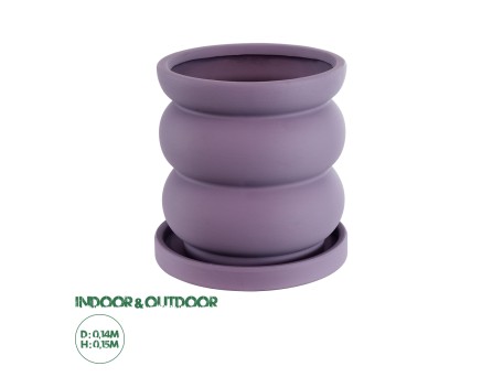 GloboStar® Artificial Garden BOGOTA 20500 Διακοσμητικό Κεραμικό Κασπώ Γλάστρα - Flower Pot Μωβ Φ14 x Υ15cm