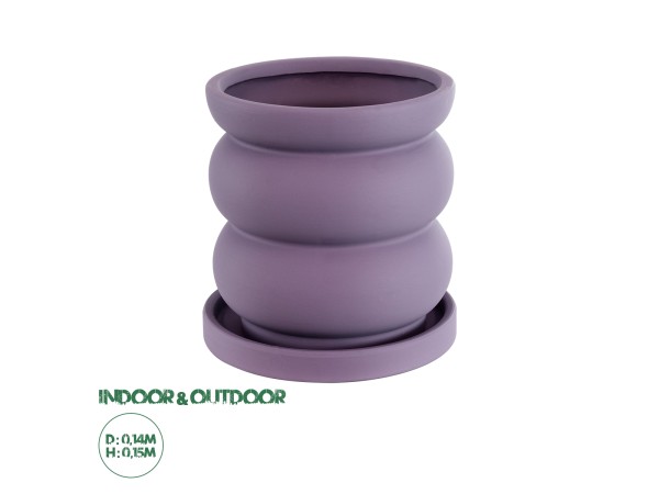 GloboStar® Artificial Garden BOGOTA 20500 Διακοσμητικό Κεραμικό Κασπώ Γλάστρα - Flower Pot Μωβ Φ14 x Υ15cm