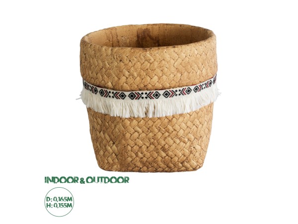 GloboStar® Artificial Garden MONTANA 20504 Διακοσμητικό Κεραμικό Κασπώ Γλάστρα - Flower Pot Καφέ με Λευκή Υφασμάτινη Κορδέλα και Μαύρες - Κόκκινες Λεπτομέρειες Φ16.5 x Υ15.5cm