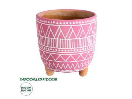 GloboStar® Artificial Garden MARRAKECH 20505 Διακοσμητικό Κεραμικό Κασπώ Γλάστρα - Flower Pot Ροζ με Λευκό Φ16 x Υ16cm