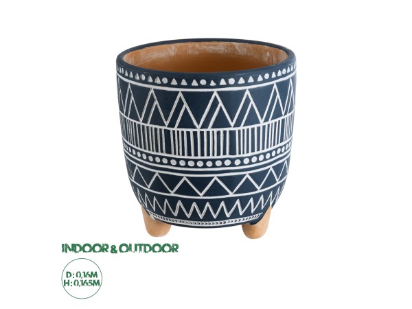GloboStar® Artificial Garden MUMBAI 20508 Διακοσμητικό Κεραμικό Κασπώ Γλάστρα - Flower Pot Μπλε με Λευκό Φ16 x Υ16.5cm