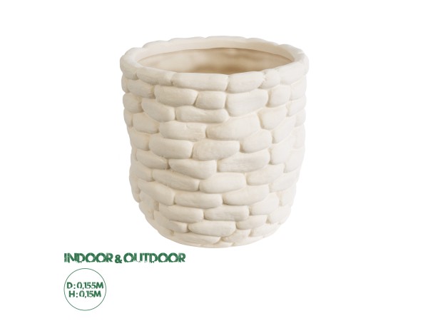 GloboStar® Artificial Garden UBUD 20512 Διακοσμητικό Κεραμικό Κασπώ Γλάστρα - Flower Pot Λευκό Φ15.5 x Υ15cm